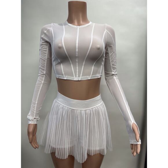 Striped High Neck Long Sleeved Crop Top - Picture 1 of 3